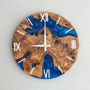 Custom Resin & Olive Wood Wall Clock - Handmade Rustic Decor