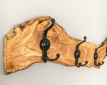 Personalized Olive Wood Coat Rack Wall Mount: Handmade Furniture, Rustic Hanger, Farmhouse Decor, Wooden Hangers, Wall Art