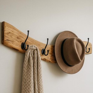 Handmade Olive Wood Coat Rack: Rustic Wall Mounted Hanger