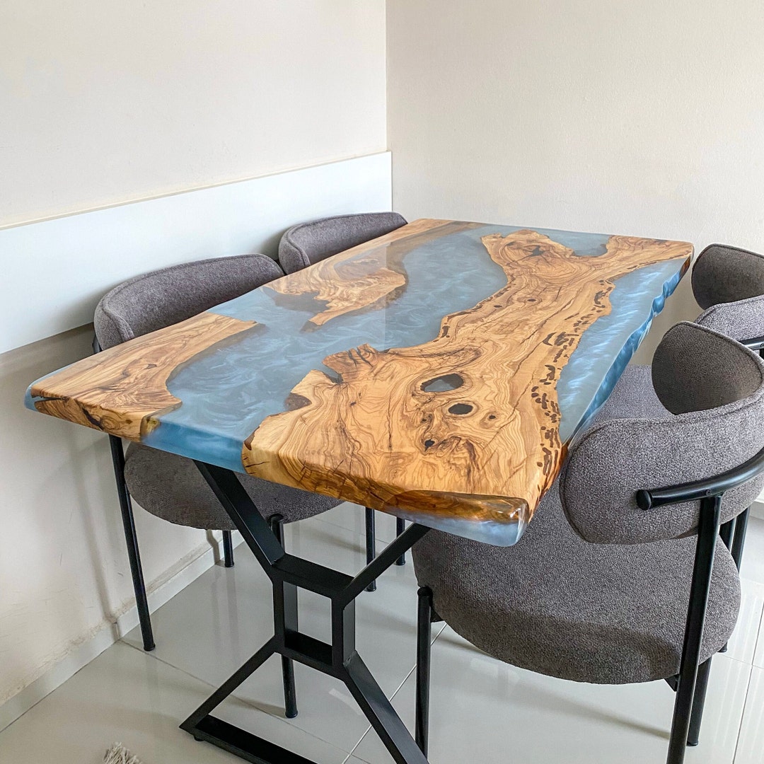 Custom Epoxy Table Live Edge Olive Wood & Resin Dining Table - Etsy UK