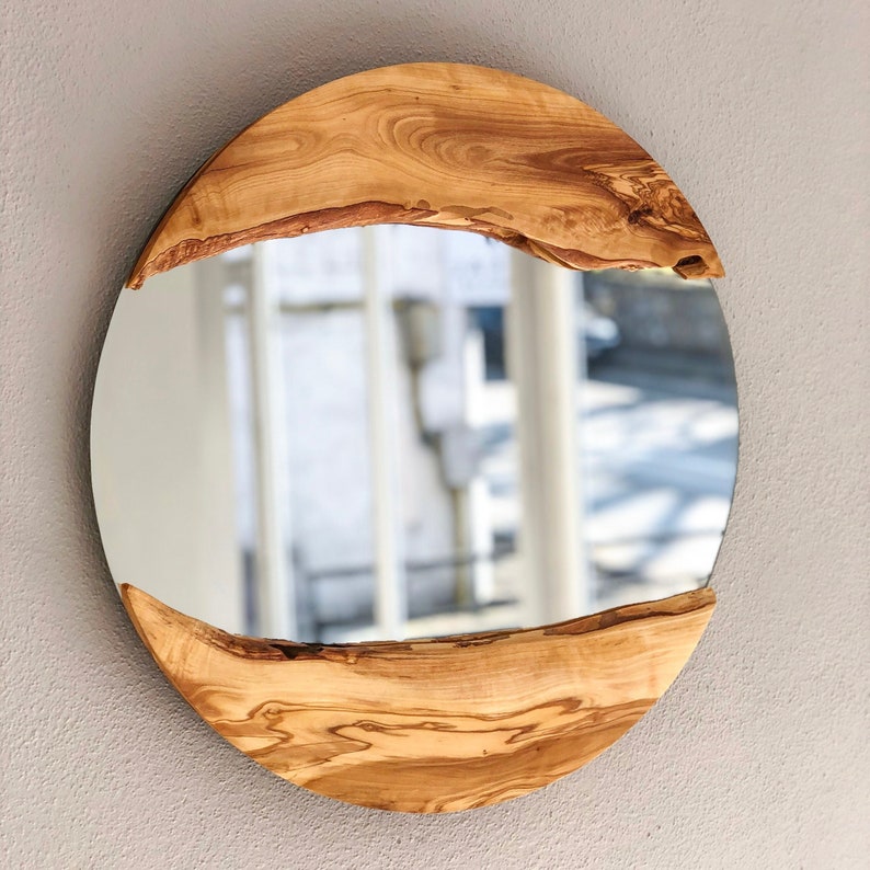 Made to Order, Olive Wood Round Wall Mirror, Live Edge Wood Wall Art, Wood Frame Mirror Wall Decor, Wooden Mirrors, Small-Large image 4