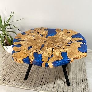 36&quot; Olive Wood Live Edge Epoxy Coffee Table: Rustic River Table
