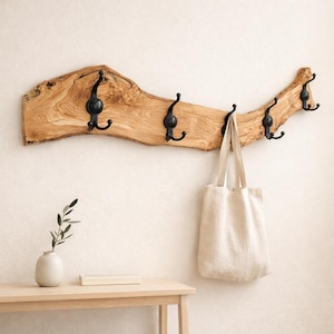 Made to Order, Olive Wood Coat Rack Wall Mount | Handmade Furniture | Rustic Coat Hanger | Farmhouse Decor | Wooden Hangers | Wall Art image 2