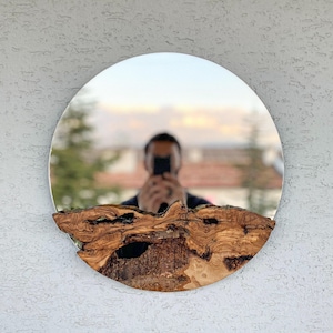 Made to Order, Olive Wood Round Mirror, Live Edge Wood Wall Mirror, Wood Frame Mirror Wall Decor, Round Wood Mirror, Small-Large Wall Mirror