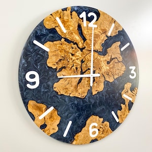 Personalized Resin & Olive Wood Wall Clock, Made to order Epoxy and Olive Wood Wall Clock, Home gift, Live Edge Rustic Olive Wood Wall Clock