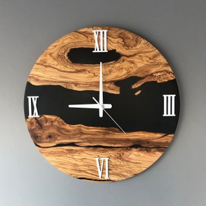 Custom Made Resin & Olive Wood Wall Clock, Made to order Epoxy and Olive Wood Wall Clock, Home gift, Live Edge Rustic Olive Wood Wall Clock image 9