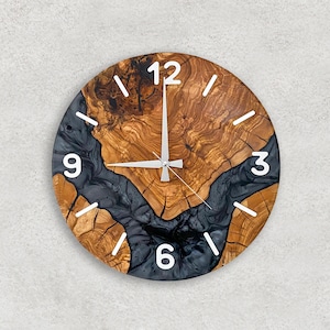 Custom Made Resin & Olive Wood Wall Clock, Made to order Epoxy and Olive Wood Wall Clock, Home gift, Live Edge Rustic Olive Wood Wall Clock