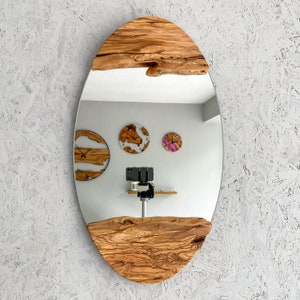 Made to Order, Olive Wood Oval Wall Mirror, Live Edge Wood Wall Art, Wood Frame Mirror Wall Decor, Wooden Mirrors, Small-Large image 3