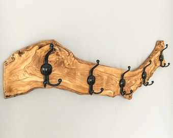 Op bestelling gemaakt, olijfhouten kapstok wandmontage | Handgemaakte meubels | Rustieke kleerhanger | Boerderijdecoratie | Houten hangers | Muurkunst