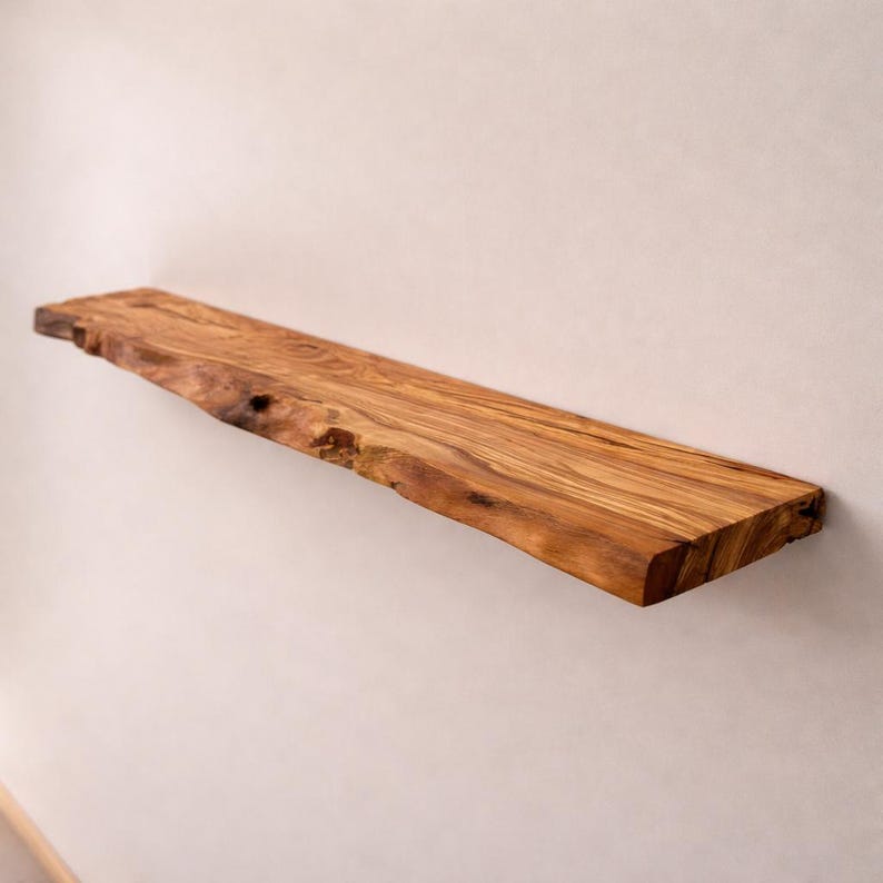 Live Edge Olive Floating Shelves, Reclaimed Industrial Wooden Floating Shelves, Farmhouse Heavy Duty Floating Shelves, Bathroom Shelf image 8