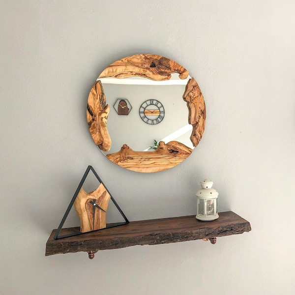 Made to Order, Olive Wood Oval Mirror, Live Edge Wood Wall Mirror, Wood Frame Mirror Wall Decor, Round Wood Mirror, Small-Large Wall Mirror