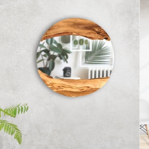 Made to Order, Olive Wood Round Wall Mirror, Live Edge Wood Wall Art, Wood Frame Mirror Wall Decor, Wooden Mirrors, Small-Large image 3
