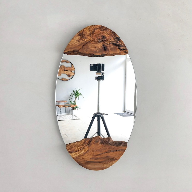 Made to Order, Olive Wood Oval Wall Mirror, Live Edge Wood Wall Art, Wood Frame Mirror Wall Decor, Wooden Mirrors, Small-Large image 6