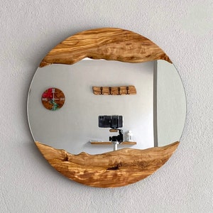 Made to Order, Olive Wood Round Wall Mirror, Live Edge Wood Wall Art, Wood Frame Mirror Wall Decor, Wooden Mirrors, Small-Large image 9