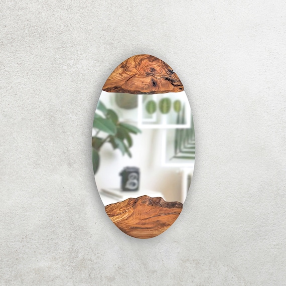 Made to Order, Olive Wood Oval Wall Mirror, Live Edge Wood Wall Art, Wood Frame Mirror Wall Decor, Wooden Mirrors, Small-Large