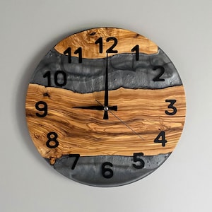 Custom Made Resin & Olive Wood Wall Clock, Made to order Epoxy and Olive Wood Wall Clock, Home gift, Live Edge Rustic Olive Wood Wall Clock
