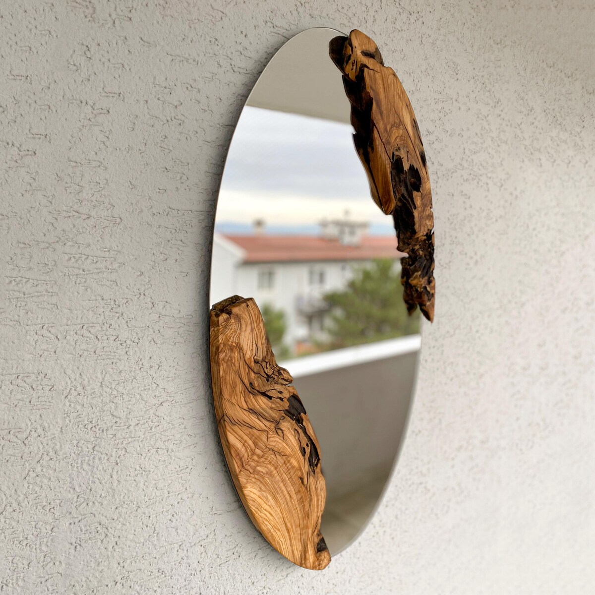 Custom, Olive Wood Oval Mirror, Live Edge Wood Wall Mirror - Etsy