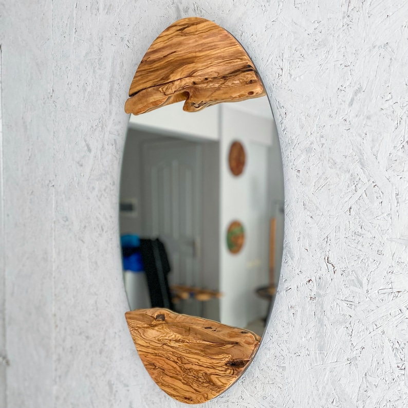 Made to Order, Olive Wood Oval Wall Mirror, Live Edge Wood Wall Art, Wood Frame Mirror Wall Decor, Wooden Mirrors, Small-Large image 4