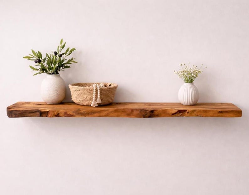 Live Edge Olive Floating Shelves, Reclaimed Industrial Wooden Floating Shelves, Farmhouse Heavy Duty Floating Shelves, Bathroom Shelf image 4