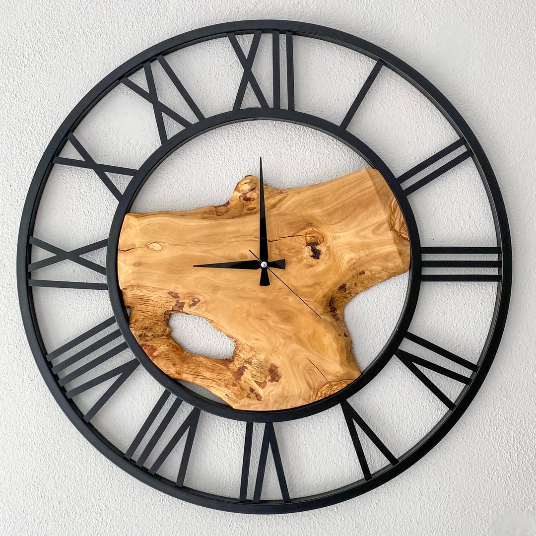 Live Edge Olive Wood Wall Clock, 28 Large Wall Clock, Rustic Wall Clock