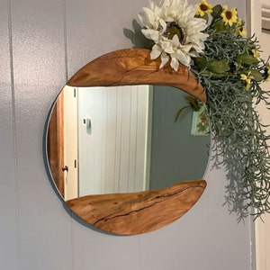 Made to Order, Olive Wood Round Wall Mirror, Live Edge Wood Wall Art, Wood Frame Mirror Wall Decor, Wooden Mirrors, Small-Large image 10