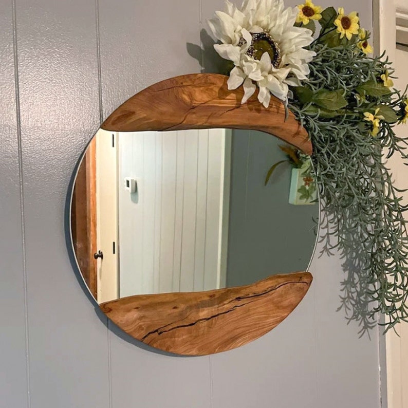 Made to Order, Olive Wood Round Wall Mirror, Live Edge Wood Wall Art, Wood Frame Mirror Wall Decor, Wooden Mirrors, Small-Large image 10