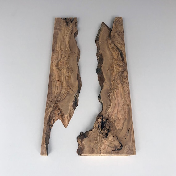 18" Olive Wood Slabs DIY Wood Art (2 Pieces): Live edge wooden slab, Unfinished Raw edge