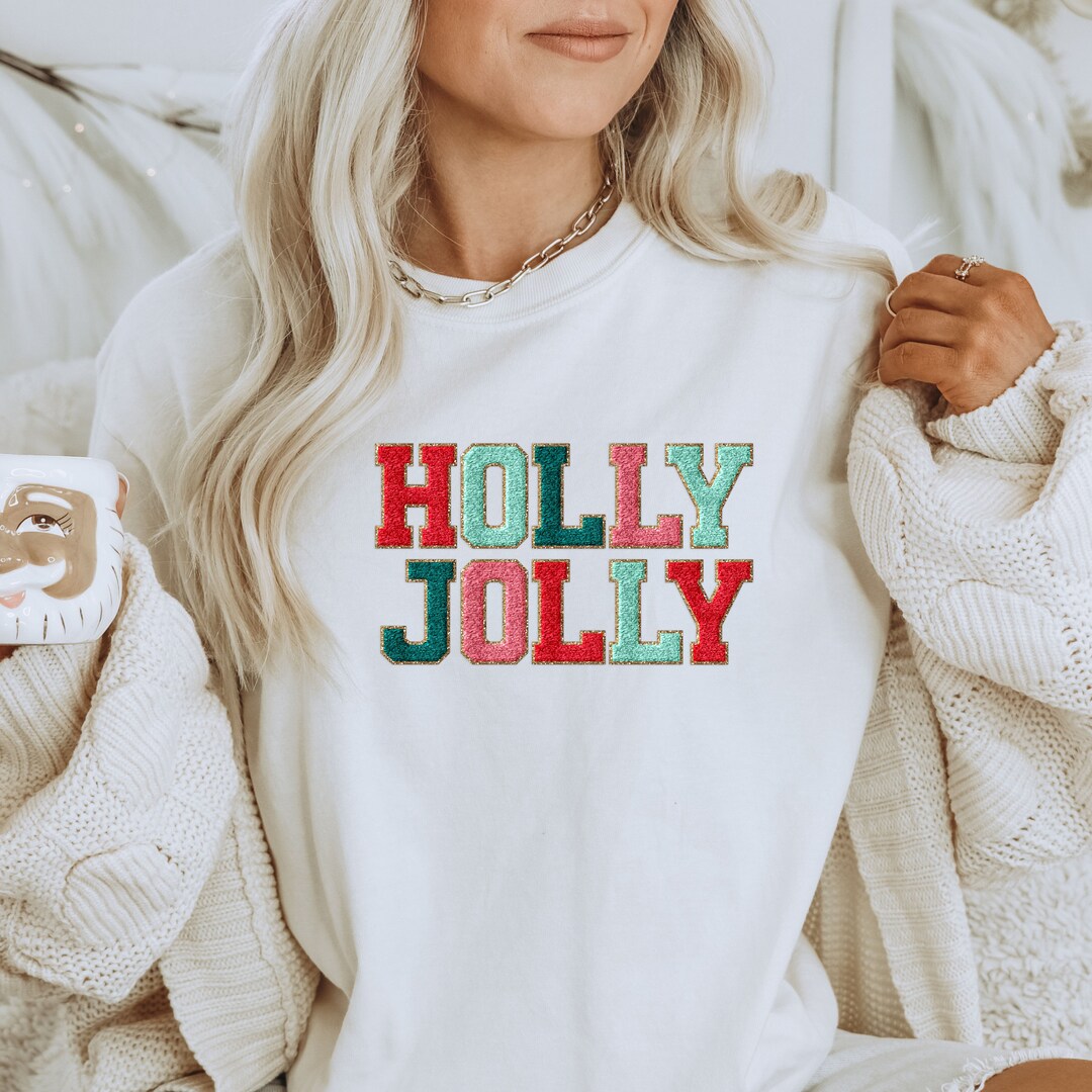 Holly Jolly Christmas Shirt Varsity Chenille Letter Christmas Etsy