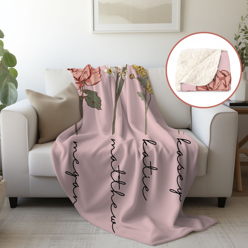 Birth Flower Blanket Custom Birth Flower Blanket Mom Blanket Etsy