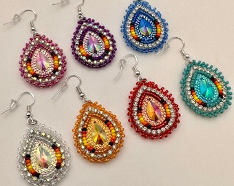 Teardrop indigenous style beaded earrings