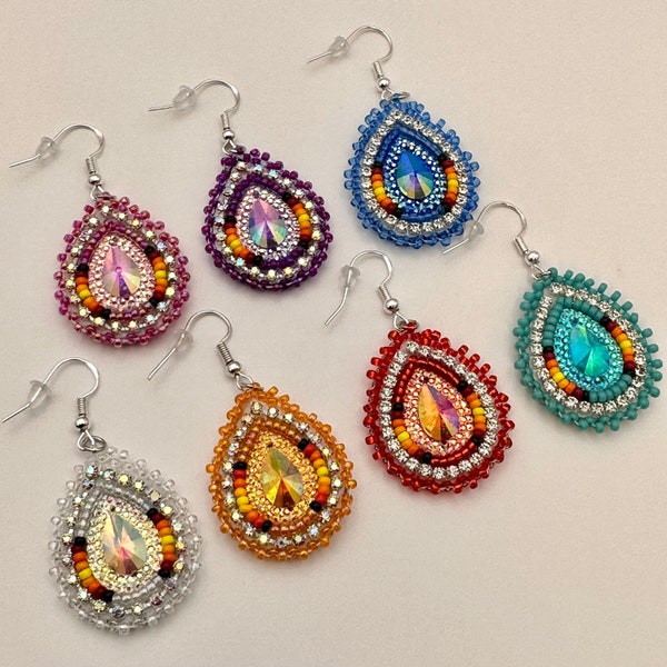 Teardrop indigenous style beaded earrings