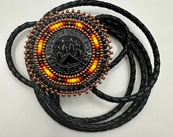 Handmade indigenous style copper beaded bolo