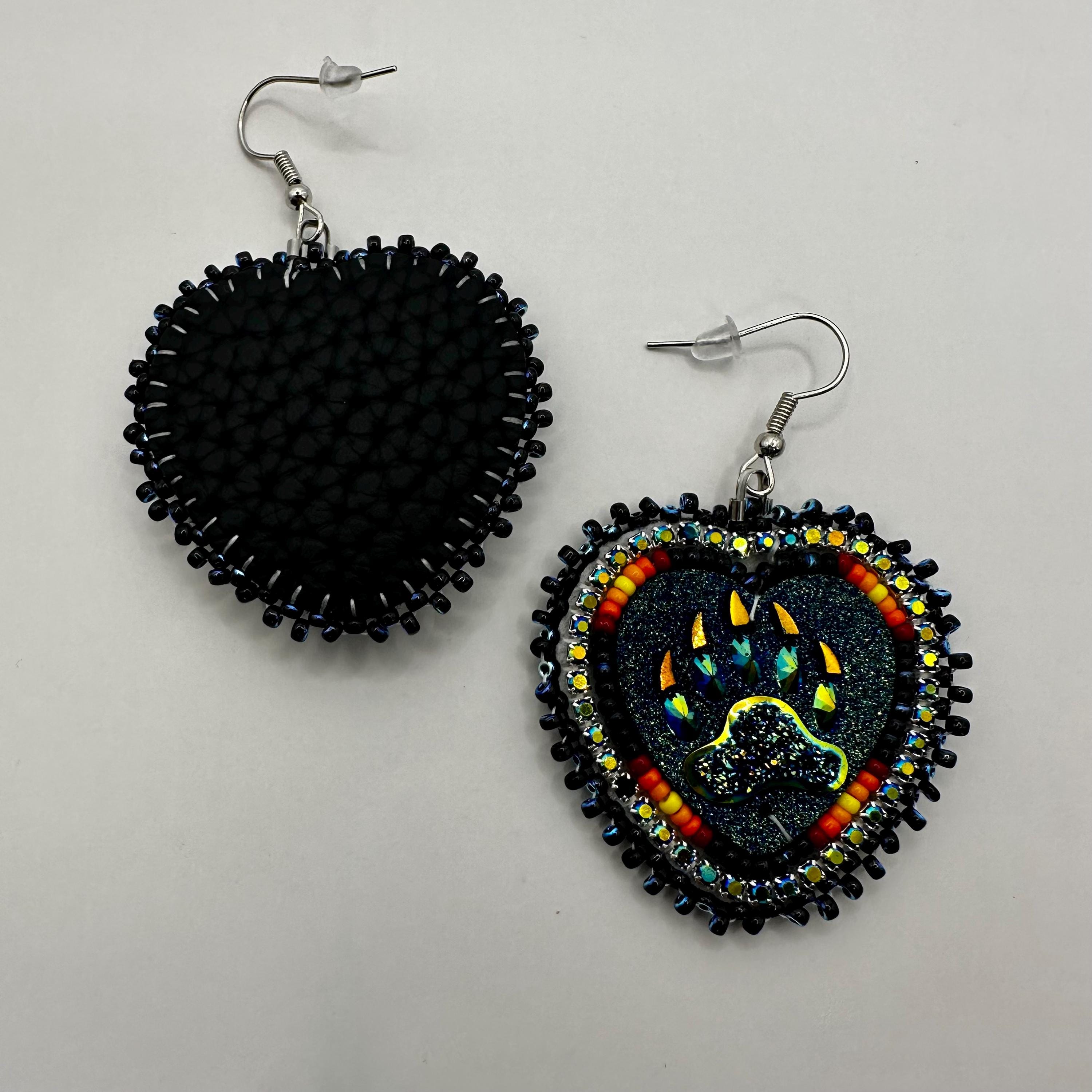 Paw Earrings Bear Paw Beadwork Medicine Wheel Earrings Blue Bear Paw Beaded Jewelry Medicine Symbol  Spiritual Gift Handmade