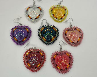 Handmade indigenous style bears paw heart shaped earrings