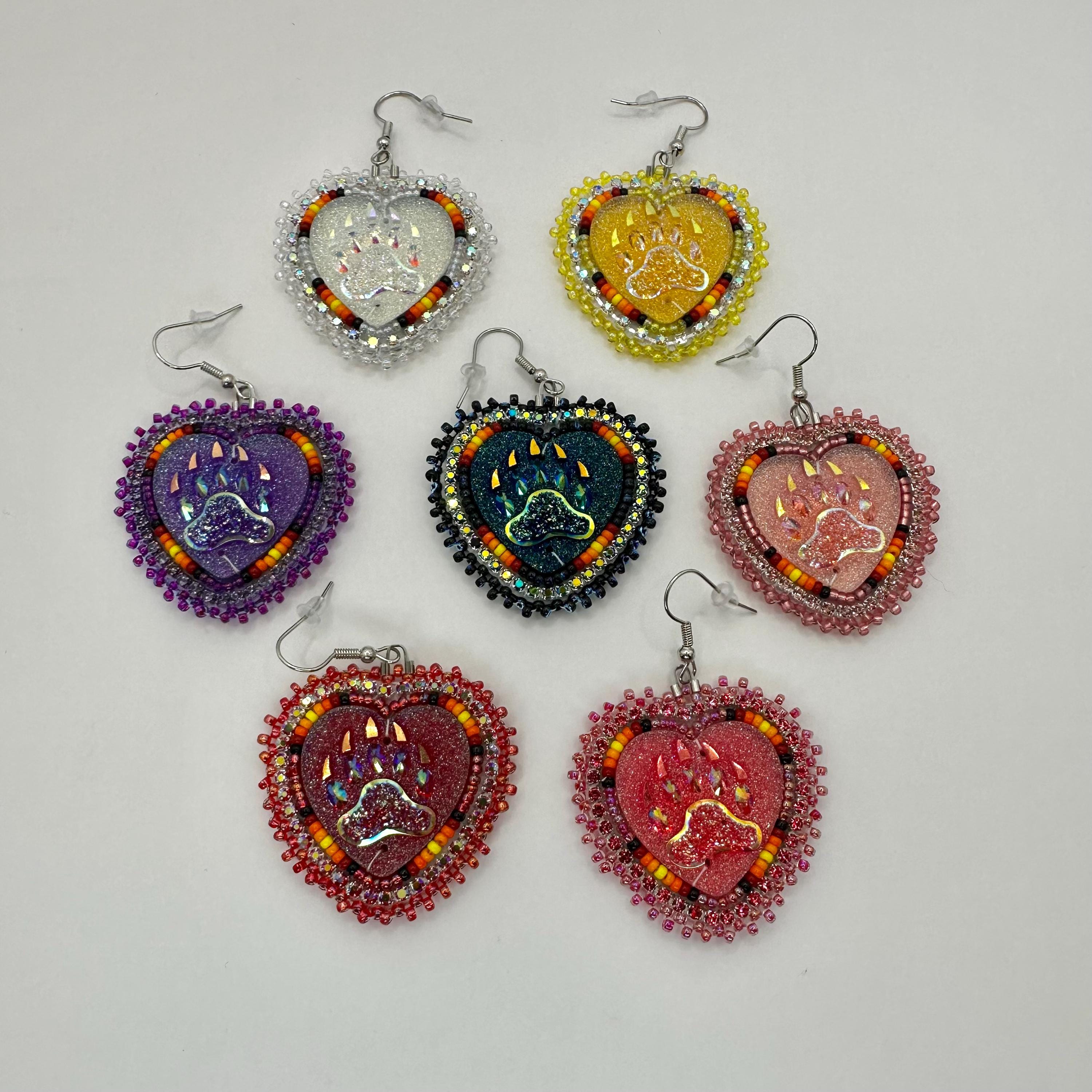 Handmade Indigenous Style Bears Paw Heart Shaped Earrings - Etsy