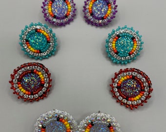 Indigenous style small beaded stud earrings