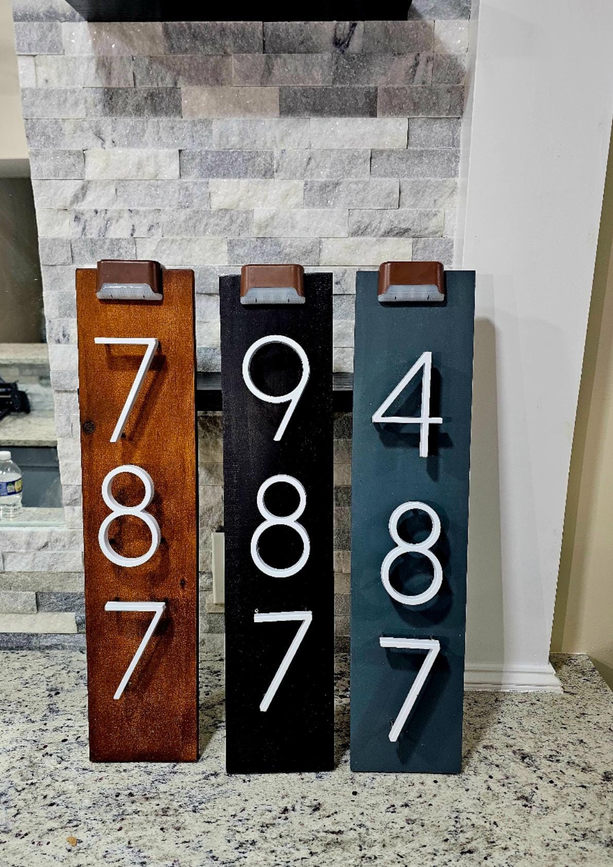 Solar LED House Number Sign: Vertical Illuminated Address Plaque