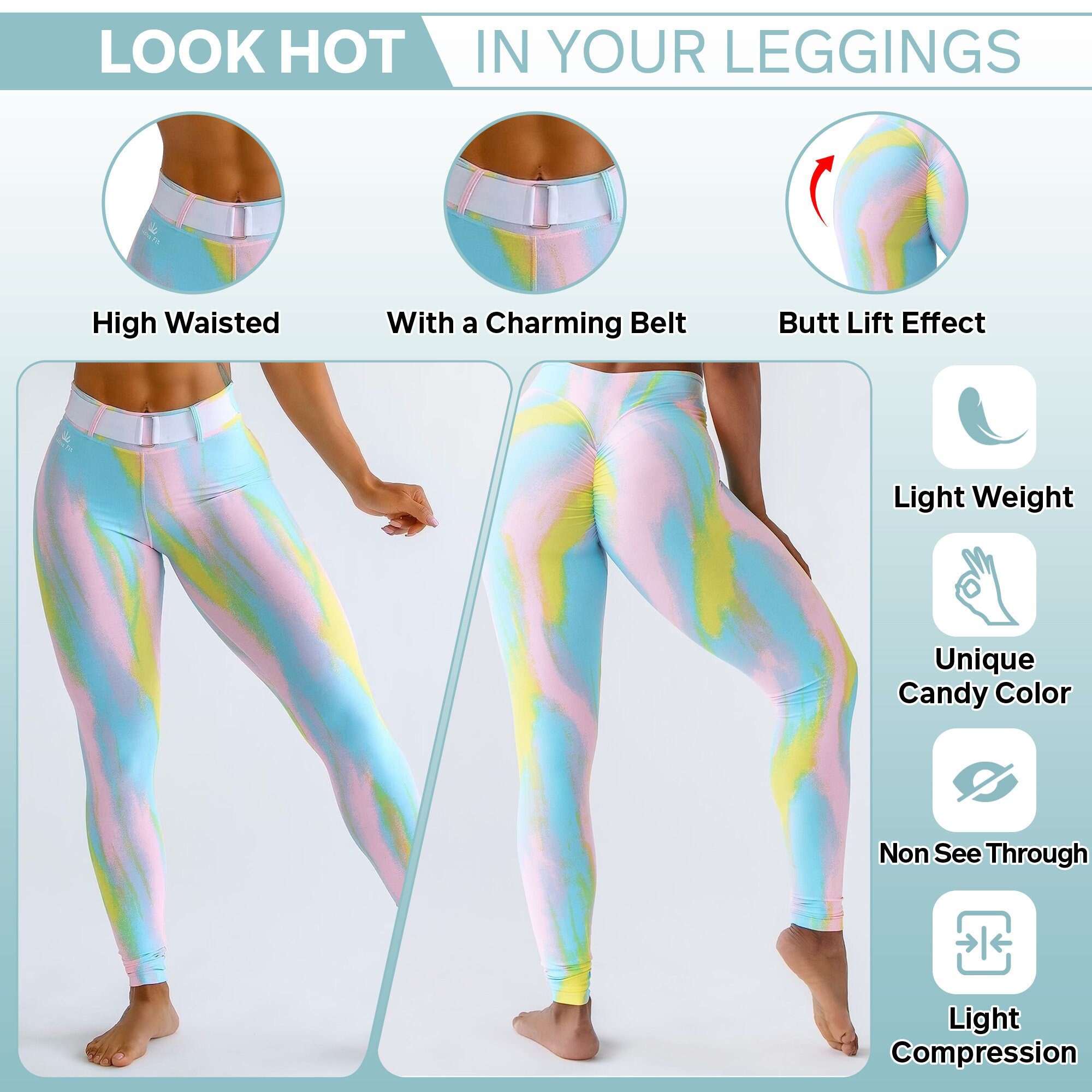 Womens Sport Ripped Cutout Skimpy Sporty Tie Dye Seamless Tummy Control Gym  Leggings for Women High Waist Tights Soft Blue