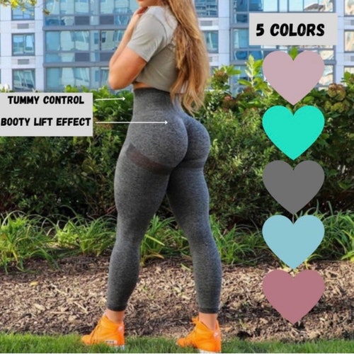 SUUKSESS Scrunch Butt Lifting Seamless Leggings For Women Booty High Waisted Workout Yoga Pants Blue S