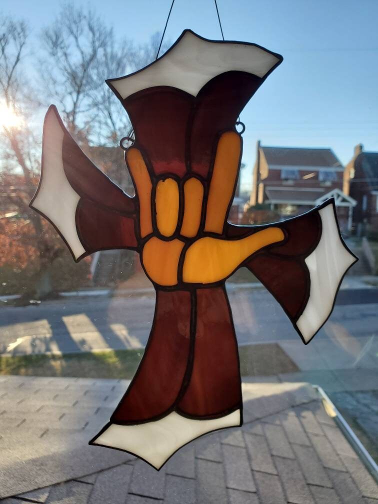 ASL I Love You, Ily Asl, Stained Glass Cross, ASL Gift, I Love You
