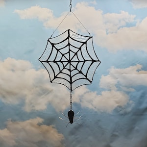 Stained Glass spider web, spooky, window hanging, halloween decor, spider web stained glass, gift for the home, halloween lover