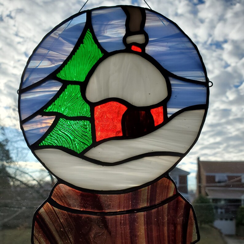 Stained Glass Snowglobe, Christmas Snowglobe, Winter Wonderland Snow