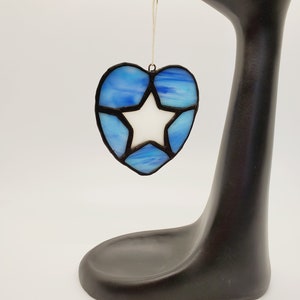 stained glass heart star, christmas tree, deaf artist, window decor, star christmas ornament, gift for her and him, october birthday