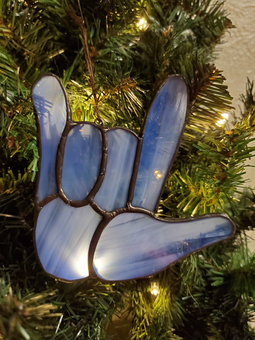 4 Inch Ornament, Stained Glass, Asl I Love You, Ily Asl, Asl Gift, Blue