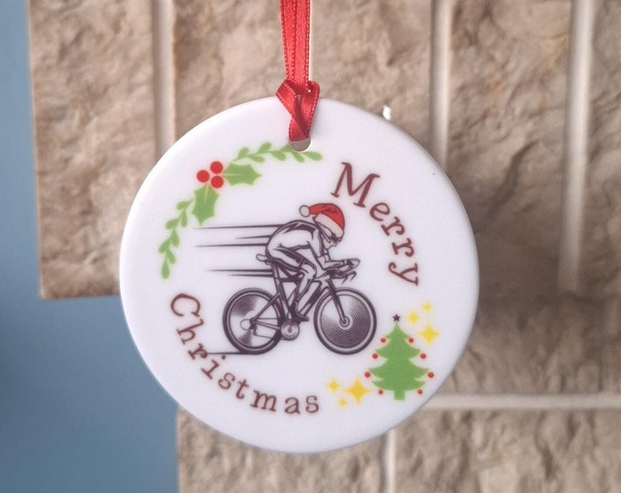 Cycling Christmas tree decoration with lovely Cyclist Christmas design