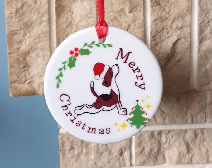 Yoga Christmas tree decoration with lovely dog doing Yoga Christmas design