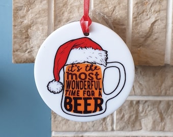 Beer Christmas tree decoration with lovely beer themed Christmas design - It's the most wonderful time for a beer