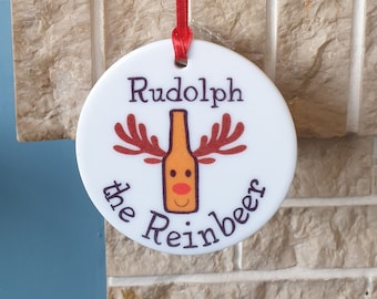 Rudolph the Reinbeer tree decoration with lovely beer themed Christmas design