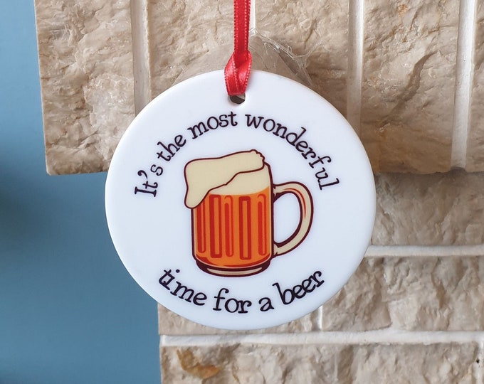 Beer Christmas tree decoration with lovely beer themed Christmas design - It's the most wonderful time for a beer