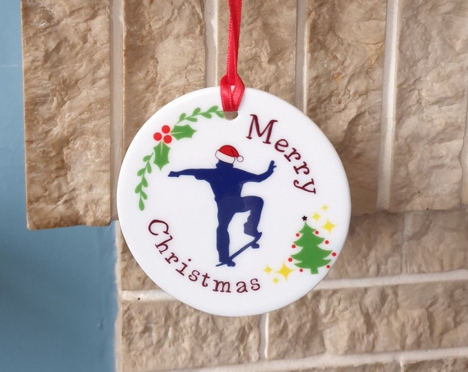 Skateboarder Christmas tree decoration with lovely Skateboarding Christmas design